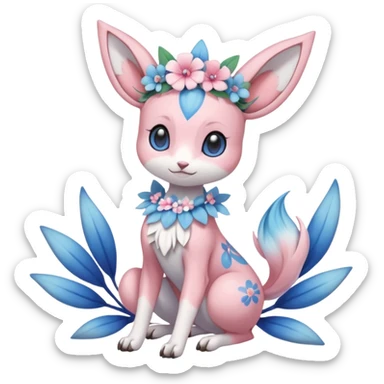 Cute Romantic Pastel Realistic  Floral Meloetta-Sylveon-Palkia-Cresselia-Digimon-Pokémon-Fakémon-hybrid-fusion, full body sticker