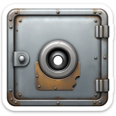 a vault with newspaper articles peeping out from inside the vault. sticker