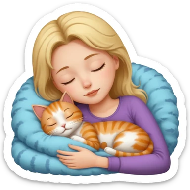 girl sleeping with cat sticker