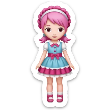 Isolated detaile illustration incredibly raspberry torte doll figurine full body with pink hair and a raspberry hairband sticker