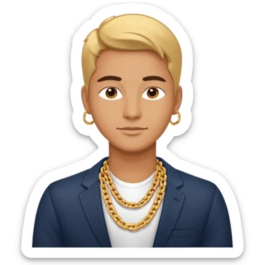 entrepreneur with gold chain, relaxed confident expression, minimal luxury feel sticker