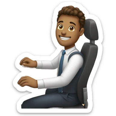 a man work at desk see a monitor is smiling  sticker