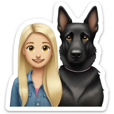 Black german shepherd with cute blonde girl with pony tail sticker