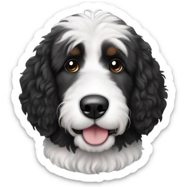 Bernedoodle black and white straight hair fluffy sticker