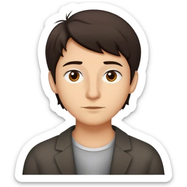 

1 Personal Appearance
The person has a medium complexion. Their facial features include a prominent nose, a neutral mouth, and a slightly rounded face shape.  Short, dark brown hair is styled in a slightly tousled, cropped cut.  The person's expression appears neutral.
 sticker