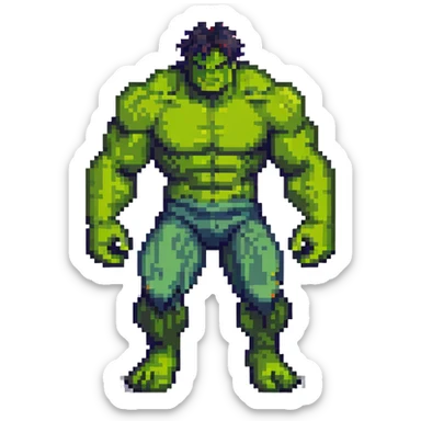 Bruce Banner to Hulk transformation, arcade game style animation frames sticker