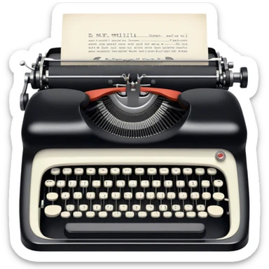 Create an emoji representing screenwriting. The design should feature an open script with visible dialogue and action lines, symbolizing the writing of a screenplay. Include a classic typewriter or a modern writing device, such as a laptop, to signify the process of creating a script. Add a movie camera next to the script to emphasize the cinematic aspect of screenwriting. Use a professional color palette with black, white, and subtle metallic tones. Do not include any emojis or smiley faces. Make the background transparent. sticker