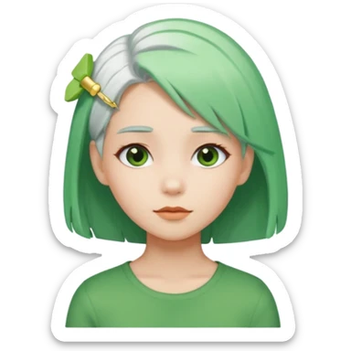 girl with white  green hair clip sticker