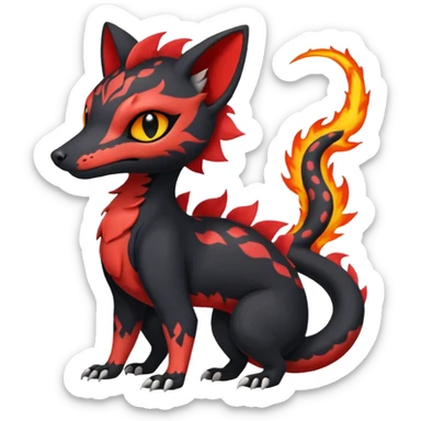 Rare realistic cute gothic Salandit-Litten-Quilava-Genet-species-Fakemon-hybrid-creature, with fiery markings, full body sticker