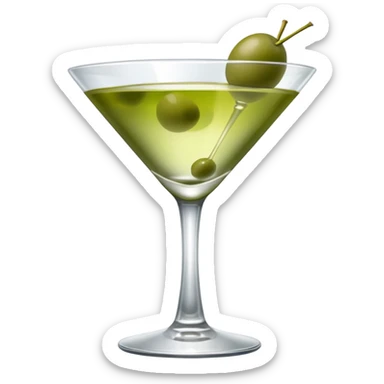 martini with 3 green khaki olives all at the same stick . liquid should be a bit more of a clear color. fancy  sticker