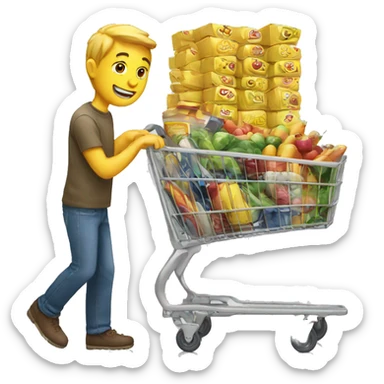 white man is going with product cart sticker