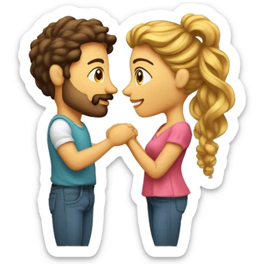 beso pareja mujer morena pelo rizado y hombre sin bigotes pelo lacio y rubio sticker