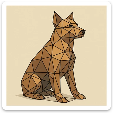 {
  "style_description": {
    "name": "Low Poly Wireframe",
    "overall_look": "Geometric abstraction with visible polygonal mesh edges and a minimal, digital aesthetic",
    "geometry": {
      "shape_type": "triangles and quadrilaterals forming faceted surfaces",
      "structure": "low-resolution polygon meshes with flat faces",
      "edge_visibility": "clear, sharp wireframe outlines around each polygon",
      "dimensionality": "3D-like forms created through flat shading and edge contours"
    },
    "linework": {
      "type": "thin or semi-bold outlines tracing all edges of the mesh",
      "style": "uniform or slightly stylized (e.g., dotted or glowing lines)",
      "color": "typically black, dark gray, or color-matched for contrast"
    },
    "color": {
      "application": "solid flat colors per polygon, without gradients",
      "palette_type": "limited, often monochromatic or with tonal variation per face",
      "highlighting": "minimal shading to emphasize surface depth without realism"
    },
    "lighting": {
      "approach": "ambient or directional lighting used sparingly to add dimension",
      "avoid": ["soft shadows", "complex reflections", "photorealism"]
    },
    "background": {
      "style": "plain or gradient backdrop to contrast mesh clarity",
      "consistency": "flat and neutral to preserve focus on wireframe structure"
    },
    "render_constraints": {
      "avoid": ["smooth surfaces", "rounded curves", "realistic textures"],
      "focus_on": ["polygon edges", "angular forms", "mesh clarity"]
    },
    "subject_treatment": {
      "representation": "simplified, stylized forms with clear geometry",
      "emphasis": "structure, volume through form and edge"
    }
  }
}

{subject} = dog sticker