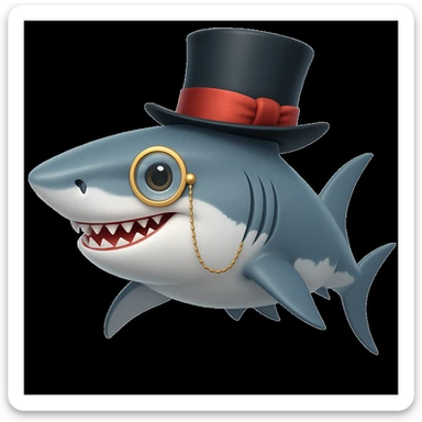 Add a monocle to the shark with a top hat, keeping the emoji style look. sticker