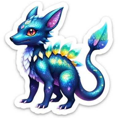 Colorful Iridescent Exotic Salandit-Aurorus-Umbreon-Fakémon-hybrid-creature (full body)  sticker
