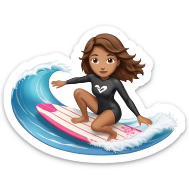 Woman with brown hair surfing wave in 3d heart sticker