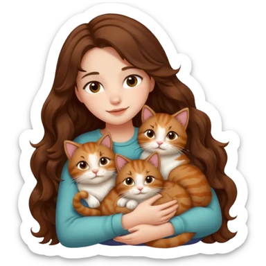 girl with long wavy brown hair snuggling 6 cats sticker