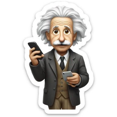Albert Einstein holds a cell phone in his hands sticker