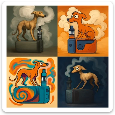 Add a large amount of smoke coming out from the vape device, keeping the original style consistent. sticker