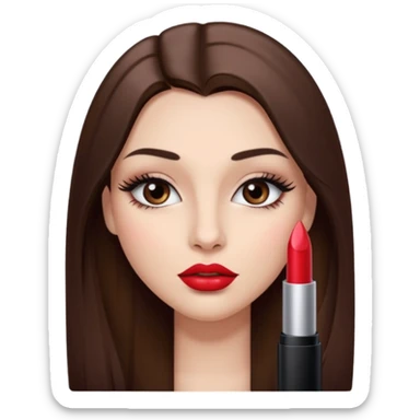 Una chica con piel muy clarita con pleo liso largo de color castaño y unos ojos marrones oscuro y labios grandes y nariz bonita y con unas pestsñas y maquillada sticker