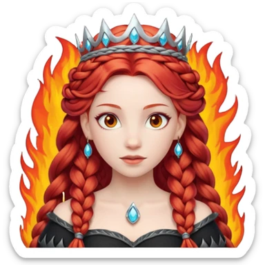 braided hair fire princess with dark crown, red hair sticker
