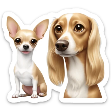 Blonde and white Chihuahua next to a brown and white dapple dachshund sticker