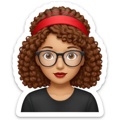 Mujer de piel canela, pelo marron y rizado, lentes y una cinta roja en la frente  sticker