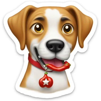 Dog with chili pepper necklace, money bag for eyes and a cash bone in his mouth sticker