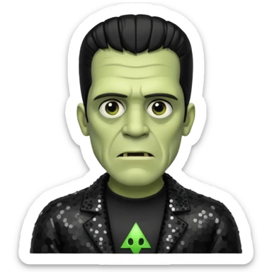 Frankenstein from Universal Monsters with pale greenish skin, black hair, black sequin outfit sticker