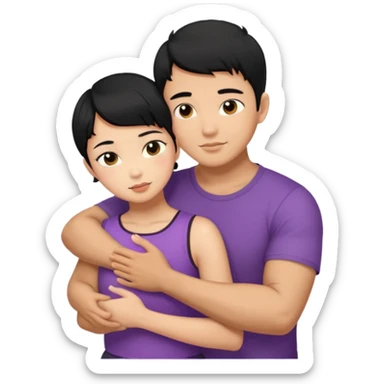 buff Asian Man black hair hugging girl with black pixie cut  sticker