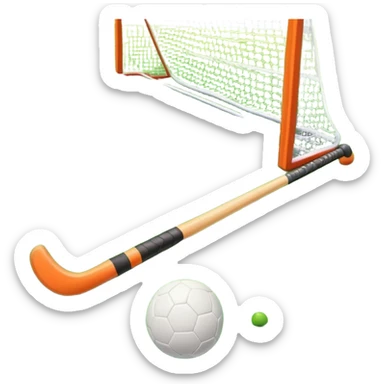 A field hockey stick and ball on a vibrant green grass field, with goalposts and clear field markings in the background. The scene emphasizes the bright, lush grass, highlighting the fast-paced and strategic nature of hockey on a well-maintained pitch. sticker