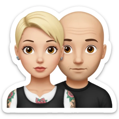throuple blonde female brunette female with tattoed bald male sticker