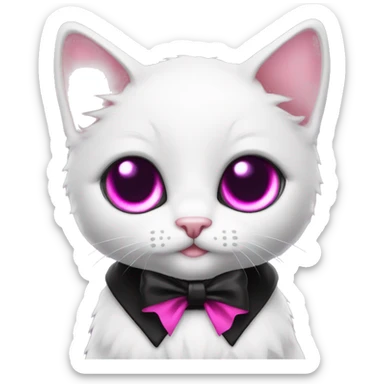 Full body Tuxedo kitten with a magenta ribbon Hazel eyes sticker