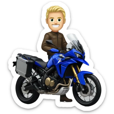 blond guy on a blue yamaha super tenere sticker