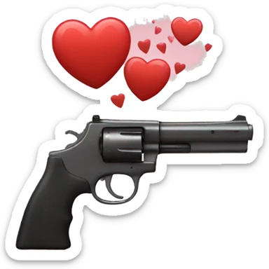a gun hits with hearts sticker