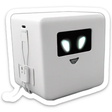 white box (like a apple TV) connected with block cables indicated by blinking LED lights. THe box has a heartbeat label on it robot sticker