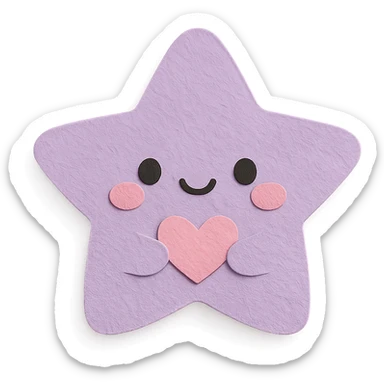 adorable pastel purple star holding a tiny pastel heart, no arms or legs, full body, transparent background, kawaii paper craft style sticker