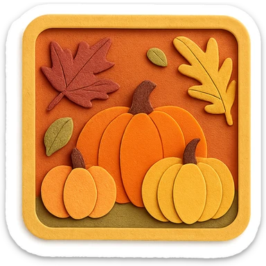 fall season scene in a square with layered leaves and pumpkins sticker