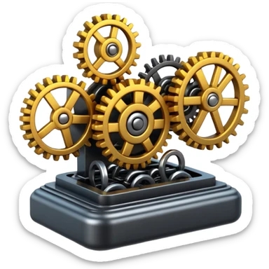 A 3D emoji in iOS emoji aesthetic style of a mechanical device with gears and springs, symbolizing a triggered trap or mechanism. sticker