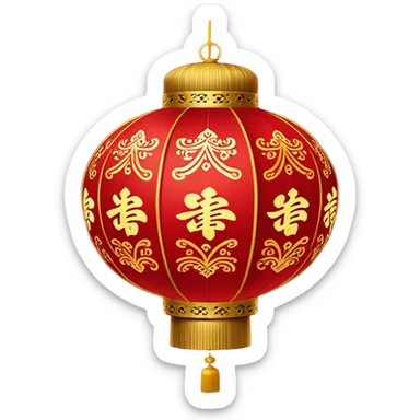 Chinese New Year red lantern – Cinematic Realistic Chinese New Year Red Lantern, depicted as an exquisitely crafted lantern adorned with intricate red and gold patterns, softly glowing against a dark background with subtle calligraphic details, evoking festive warmth and tradition. sticker