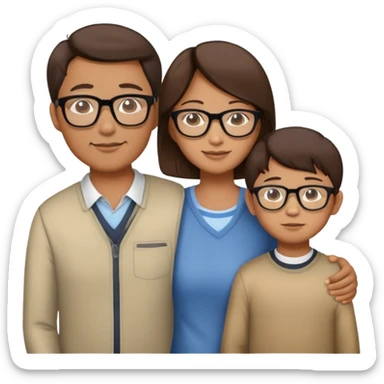 Asian Family with brown hair mom glassed dad son and son sticker