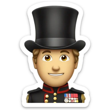 british man with a cup and hes actually with a tophat and a army outfit  sticker