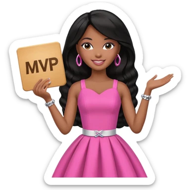 Black barbie, long black  hair, pink dress holding mvp sign  sticker