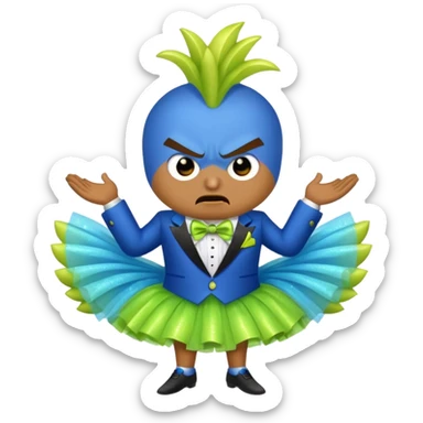 Angry blue banana wearing a sparkly lime green tuxedo and tutu sticker