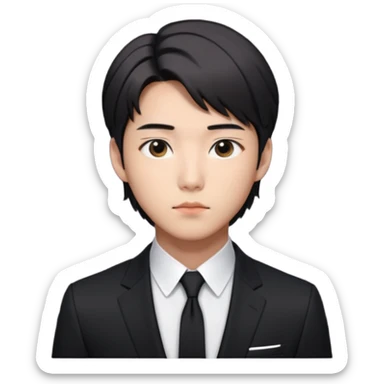 Create a Korean male idol in sleek black suit, side-swept hair & serious gaze, inspired by RM of BTS. sticker