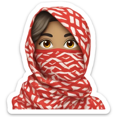 Woman wearing red and white patterned kuffiyeh covering mouth hand covering mouth sticker