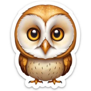 Cinematic Comical Barn Owl Portrait Emoji, Head tilted dramatically with an exaggeratedly amused expression, featuring a striking mottled plumage with bold contrasts, wide, expressive amber eyes filled with playful disbelief, Simplified yet hilariously expressive features, highly detailed, glowing with a slightly sassy glow, high shine, dramatic yet playful, stylized with an air of cheeky nocturnal mischief, bright and endearing, soft glowing outline, capturing the essence of a spirited and over-the-top owl, so meme-worthy it feels like it could hoot its way into internet fame instantly! sticker