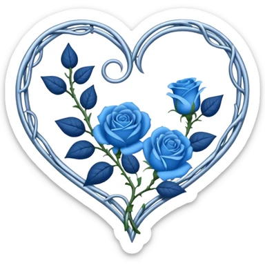 heart shape silver vine with blue roses border sticker