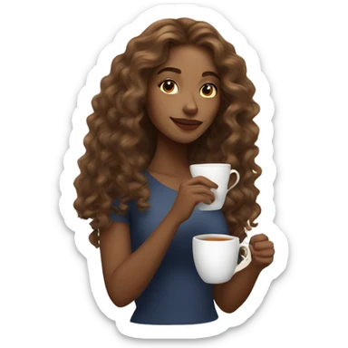 pretty light brown woman with long curly mid length hair drinking tea sticker