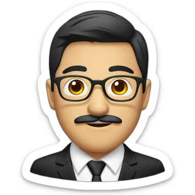 an asian groom with mustache and glasses with a black suit sticker